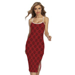 Black And Red Chinese Pattern Print Cross Back Cami Dress