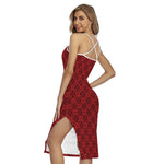 Black And Red Chinese Pattern Print Cross Back Cami Dress