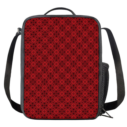 Black And Red Chinese Pattern Print Crossbody Lunch Bag