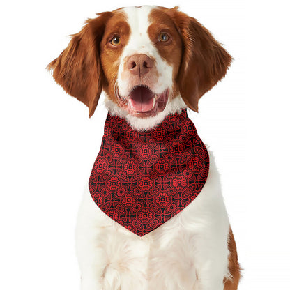 Black And Red Chinese Pattern Print Dog Bandana