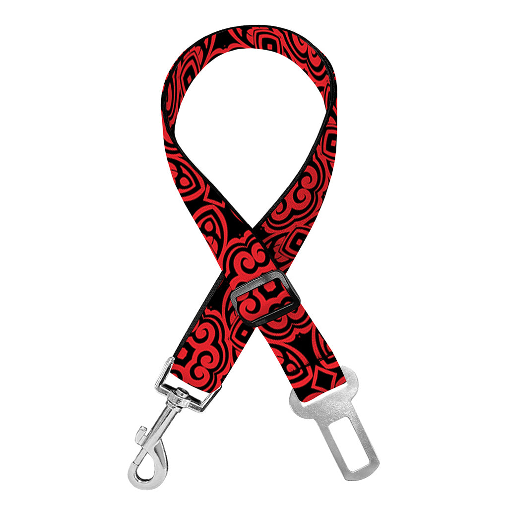 Black And Red Chinese Pattern Print Dog Seat Belt