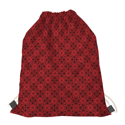Black And Red Chinese Pattern Print Drawstring Bag
