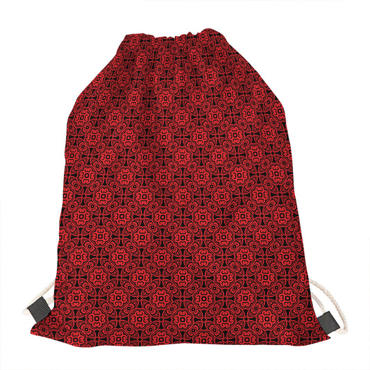 Black And Red Chinese Pattern Print Drawstring Bag