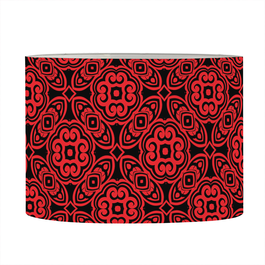Black And Red Chinese Pattern Print Drum Lamp Shade