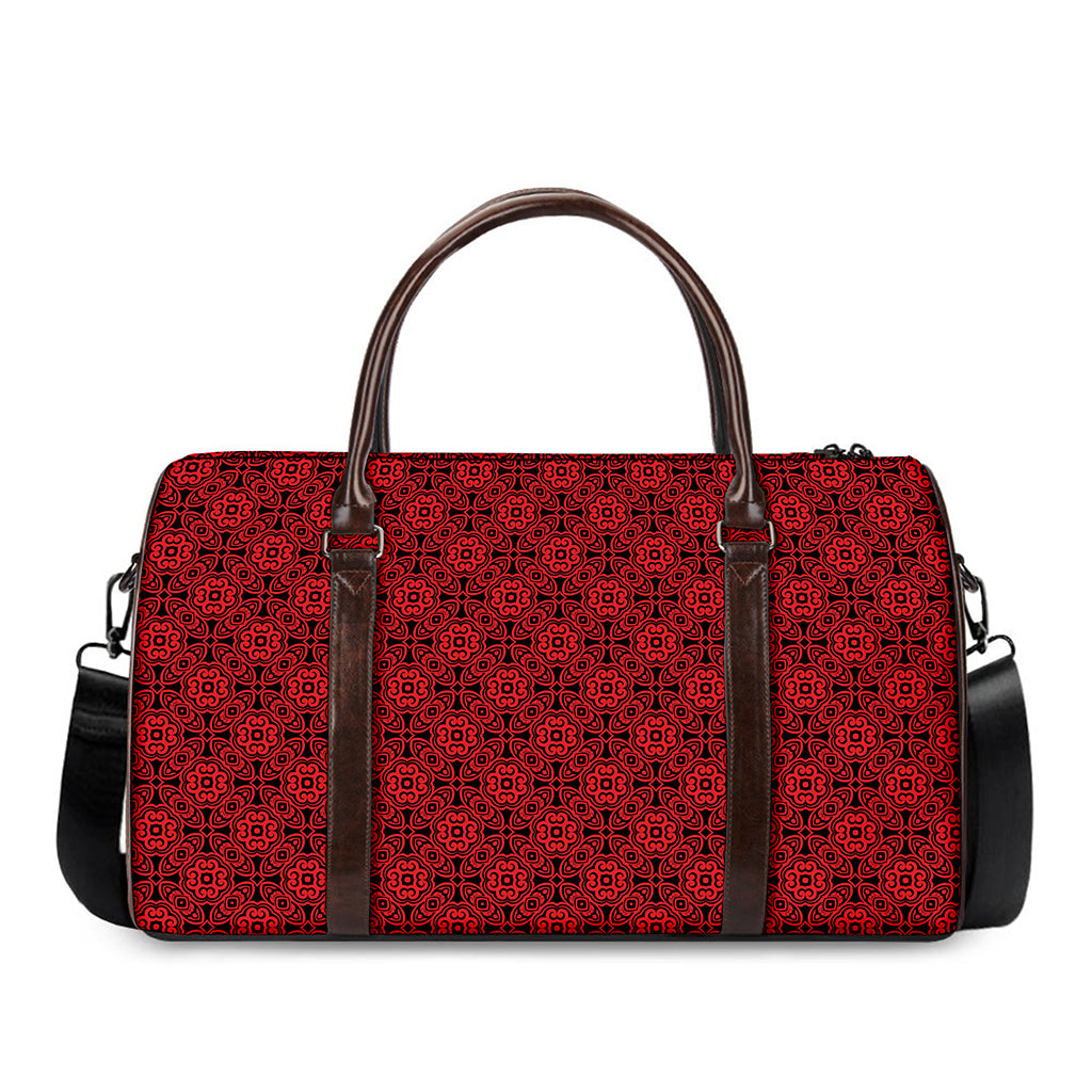Black And Red Chinese Pattern Print Duffle Bag