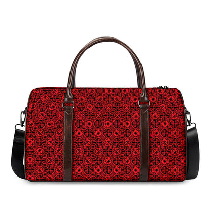 Black And Red Chinese Pattern Print Duffle Bag