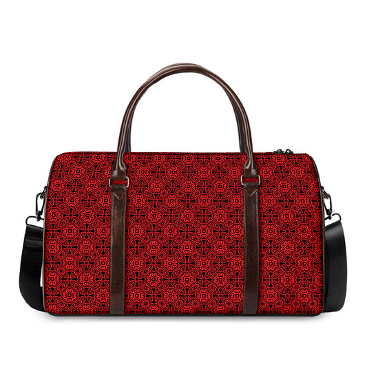 Black And Red Chinese Pattern Print Duffle Bag
