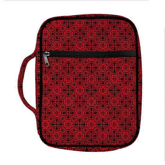 Black And Red Chinese Pattern Print Front Pocket Bible Bag