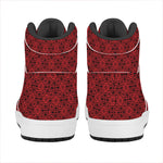 Black And Red Chinese Pattern Print High Top Leather Sneakers