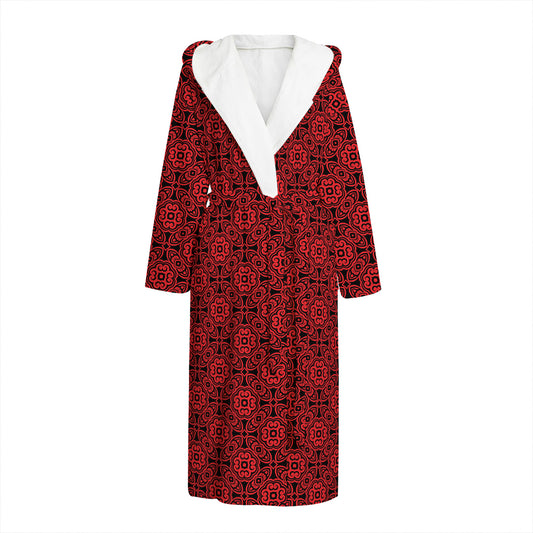 Black And Red Chinese Pattern Print Hooded Bathrobe
