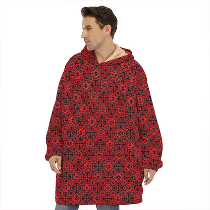 Black And Red Chinese Pattern Print Hoodie Blanket