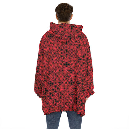 Black And Red Chinese Pattern Print Hoodie Blanket