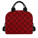 Black And Red Chinese Pattern Print Insulated Lunch Bag