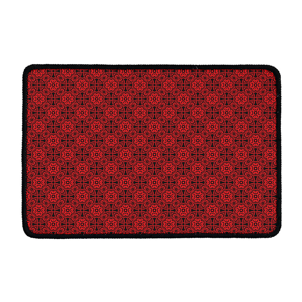 Black And Red Chinese Pattern Print Kitchen Mat