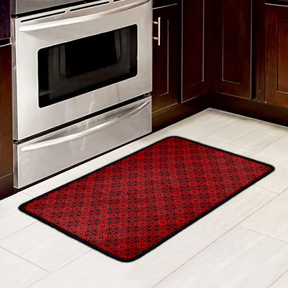 Black And Red Chinese Pattern Print Kitchen Mat