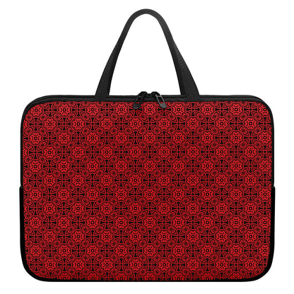 Black And Red Chinese Pattern Print Laptop Sleeve With Handle