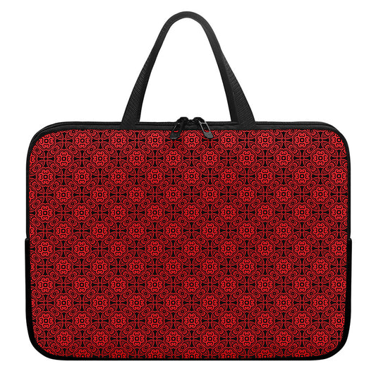 Black And Red Chinese Pattern Print Laptop Sleeve With Handle