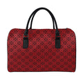 Black And Red Chinese Pattern Print Leather Duffel Bag
