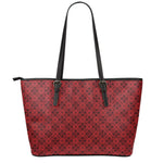 Black And Red Chinese Pattern Print Leather Tote Bag
