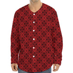 Black And Red Chinese Pattern Print Long Sleeve Baseball Jersey