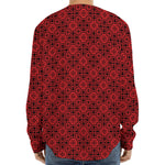 Black And Red Chinese Pattern Print Long Sleeve Baseball Jersey