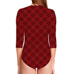 Black And Red Chinese Pattern Print Long Sleeve Swimsuit