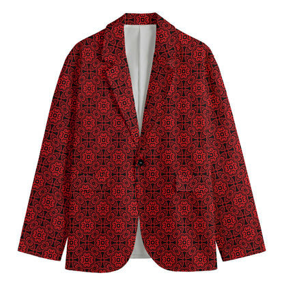 Black And Red Chinese Pattern Print Men's Blazer