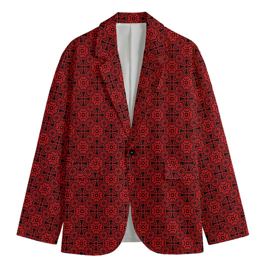 Black And Red Chinese Pattern Print Men's Blazer