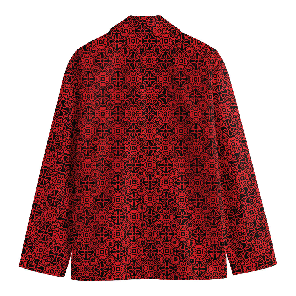 Black And Red Chinese Pattern Print Men's Blazer