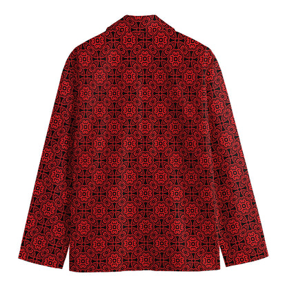 Black And Red Chinese Pattern Print Men's Blazer
