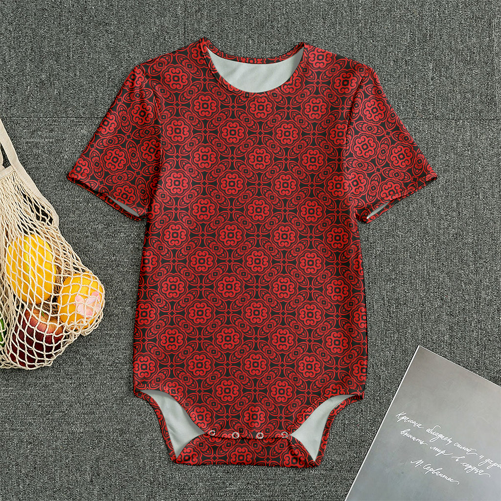 Black And Red Chinese Pattern Print Men's Bodysuit