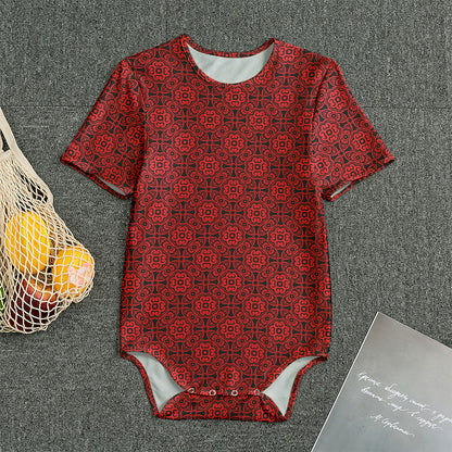Black And Red Chinese Pattern Print Men's Bodysuit
