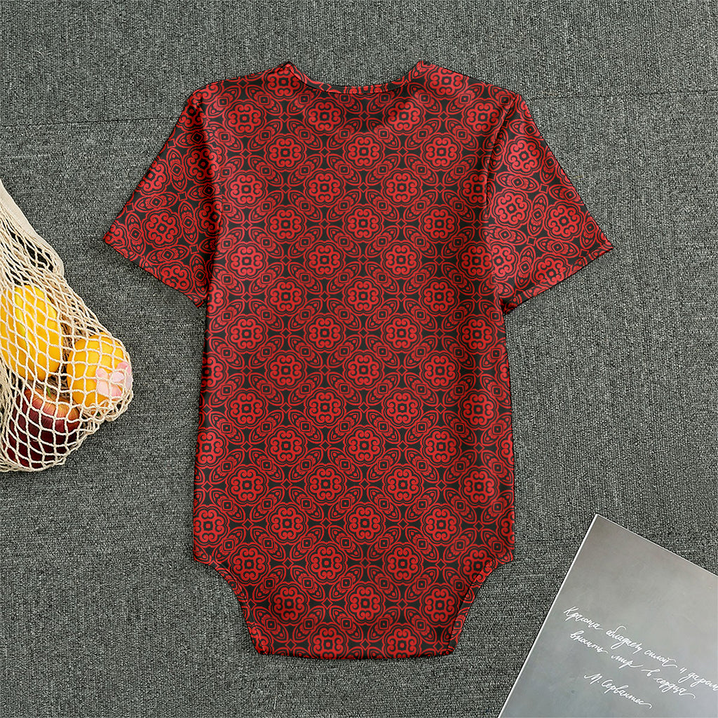 Black And Red Chinese Pattern Print Men's Bodysuit