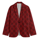 Black And Red Chinese Pattern Print Men's Cotton Blazer