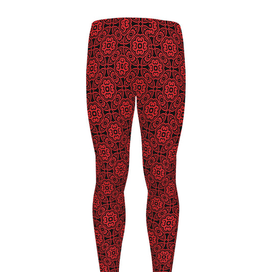 Black And Red Chinese Pattern Print Men's leggings