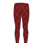 Black And Red Chinese Pattern Print Men's leggings