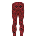 Black And Red Chinese Pattern Print Men's leggings