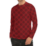 Black And Red Chinese Pattern Print Men's Long Sleeve Rash Guard