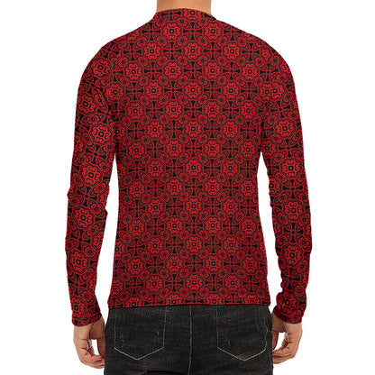 Black And Red Chinese Pattern Print Men's Long Sleeve Rash Guard