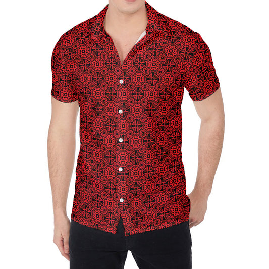 Black And Red Chinese Pattern Print Men's Shirt