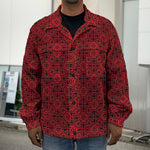 Black And Red Chinese Pattern Print Men's Shirt Jacket