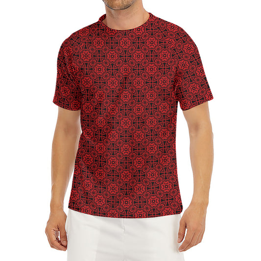 Black And Red Chinese Pattern Print Men's Short Sleeve Rash Guard