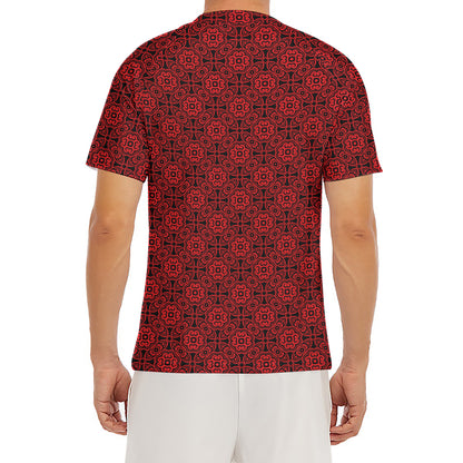 Black And Red Chinese Pattern Print Men's Short Sleeve Rash Guard