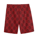 Black And Red Chinese Pattern Print Men's Sports Shorts