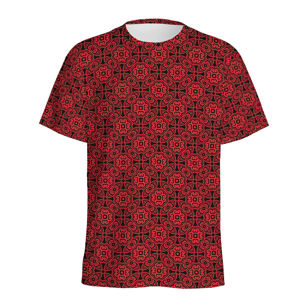 Black And Red Chinese Pattern Print Men's Sports T-Shirt