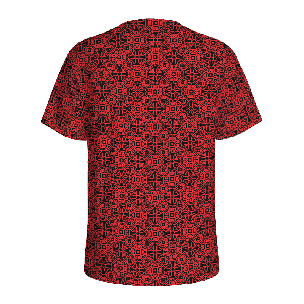 Black And Red Chinese Pattern Print Men's Sports T-Shirt