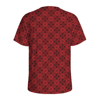 Black And Red Chinese Pattern Print Men's Sports T-Shirt