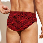 Black And Red Chinese Pattern Print Men's Swim Briefs