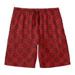 Black And Red Chinese Pattern Print Men's Swim Trunks