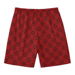 Black And Red Chinese Pattern Print Men's Swim Trunks